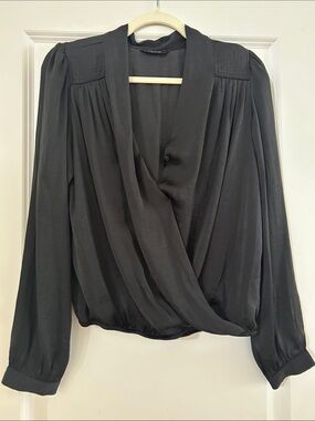 Lucky Brand Black Draped Surplice Long-Sleeve Blouse